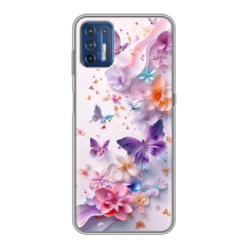 Силиконовый чехол на Motorola Moto G9 Plus с принтом цветы бабочки