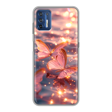 Силиконовый чехол на Motorola Moto G9 Plus с принтом бабочки розовые