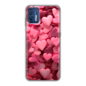 Силиконовый чехол на Motorola Moto G9 Plus с принтом розовые сердечки