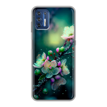 Силиконовый чехол на Motorola Moto G9 Plus с принтом Цветы и мрамор