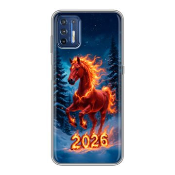 Силиконовый чехол на Motorola Moto G9 Plus с принтом Новый год коня
