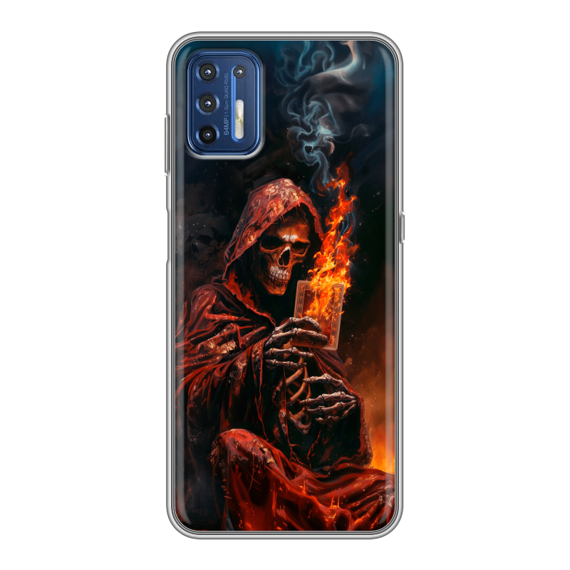 Силиконовый чехол на Motorola Moto G9 Plus с принтом Скелет и карты Силиконовый чехол на Motorola Moto G9 Plus с принтом Скелет и карты