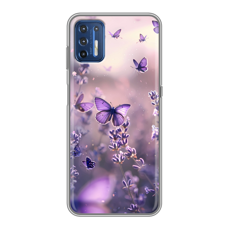 Силиконовый чехол на Motorola Moto G9 Plus с принтом бабочки и лаванда Силиконовый чехол на Motorola Moto G9 Plus с принтом бабочки и лаванда