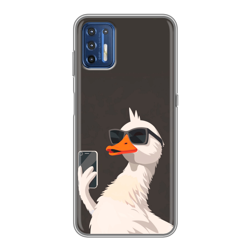 Силиконовый чехол на Motorola Moto G9 Plus с принтом утка в очках Силиконовый чехол на Motorola Moto G9 Plus с принтом утка в очках