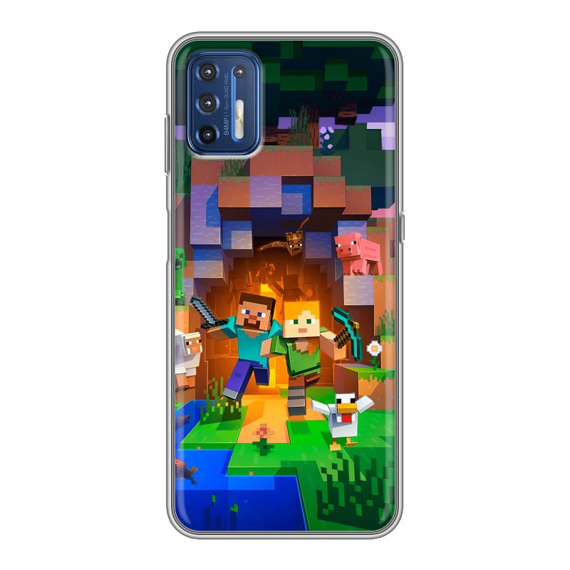 Силиконовый противоударный чехол на Motorola Moto G9 Plus с принтом Майнкрафт Minecraft Силиконовый противоударный чехол на Motorola Moto G9 Plus с принтом Майнкрафт Minecraft