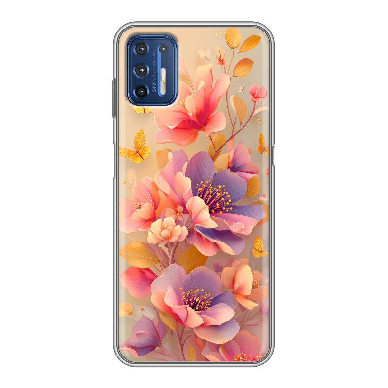 Силиконовый чехол на Motorola Moto G9 Plus с принтом Цветы и бабочки Силиконовый чехол на Motorola Moto G9 Plus с принтом Цветы и бабочки