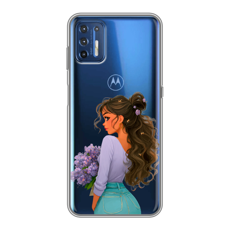 Силиконовый противоударный чехол на Motorola Moto G9 Plus с принтом девушка цветы Силиконовый противоударный чехол на Motorola Moto G9 Plus с принтом девушка цветы