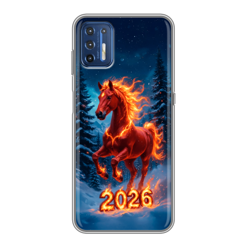 Силиконовый чехол на Motorola Moto G9 Plus с принтом Новый год коня Силиконовый чехол на Motorola Moto G9 Plus с принтом Новый год коня