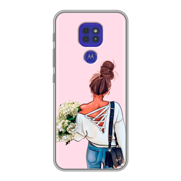 Силиконовый чехол на Motorola Moto E7 Plus с принтом Девушка и букет Силиконовый чехол на Motorola Moto E7 Plus с принтом Девушка и букет