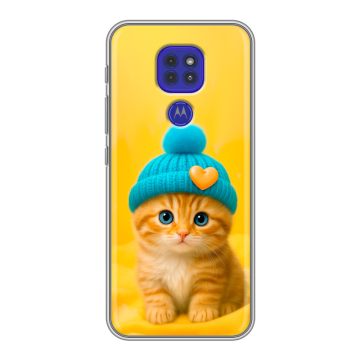 Силиконовый чехол на Motorola Moto E7 Plus с принтом Котенок в шапке