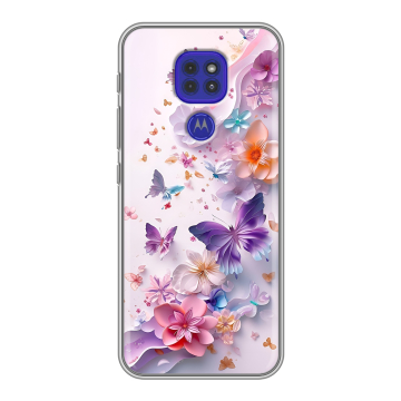 Силиконовый чехол на Motorola Moto E7 Plus с принтом цветы бабочки