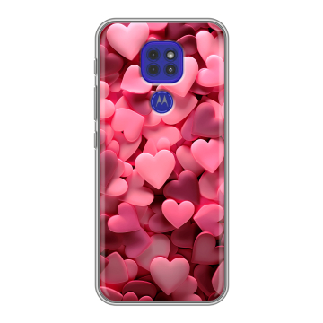 Силиконовый чехол на Motorola Moto E7 Plus с принтом розовые сердечки