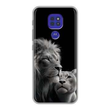 Силиконовый чехол на Motorola Moto E7 Plus с принтом Лев кошки