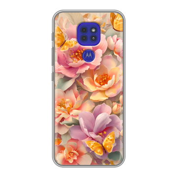 Силиконовый чехол на Motorola Moto E7 Plus с принтом Цветы и бабочки