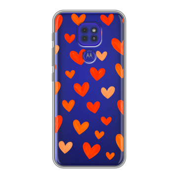Силиконовый чехол на Motorola Moto E7 Plus с принтом Сердечки