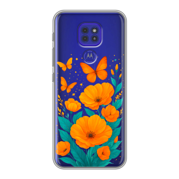 Силиконовый чехол на Motorola Moto E7 Plus с принтом цветы бабочки