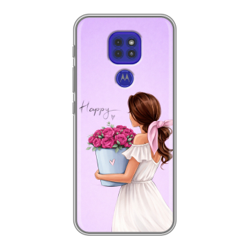Силиконовый чехол на Motorola Moto E7 Plus с принтом женский