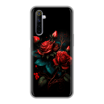 Силиконовый противоударный чехол на Realme 6S с принтом Розы красные Силиконовый противоударный чехол на Realme 6S с принтом Розы красные