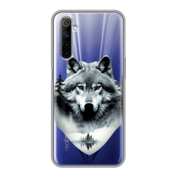 Силиконовый противоударный чехол на Realme 6S с принтом Волк в лесу