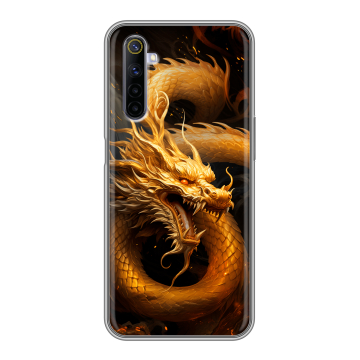 Силиконовый противоударный чехол на Realme 6S с принтом Золотой дракон Силиконовый противоударный чехол на Realme 6S с принтом Золотой дракон