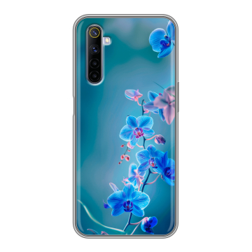 Силиконовый противоударный чехол на Realme 6S с принтом Голубые цветы