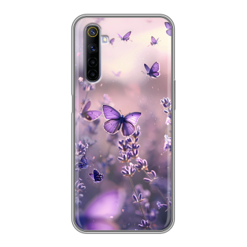 Силиконовый противоударный чехол на Realme 6S с принтом бабочки и лаванда Силиконовый противоударный чехол на Realme 6S с принтом бабочки и лаванда