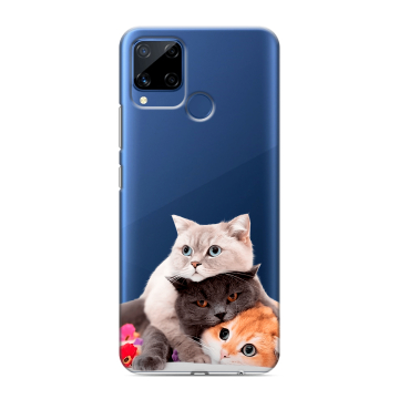 Силиконовый чехол на Realme C15 с принтом Кошки Силиконовый чехол на Realme C15 с принтом Кошки