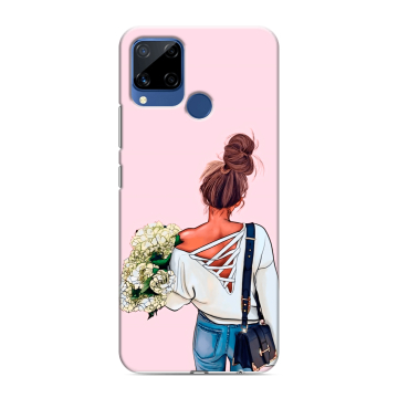 Силиконовый чехол на Realme C15 с принтом Девушка и букет Силиконовый чехол на Realme C15 с принтом Девушка и букет