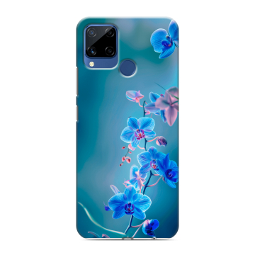 Силиконовый чехол на Realme C15 с принтом Голубые цветы Силиконовый чехол на Realme C15 с принтом Голубые цветы