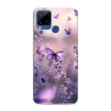 Силиконовый чехол на Realme C15 с принтом бабочки и лаванда Силиконовый чехол на Realme C15 с принтом бабочки и лаванда