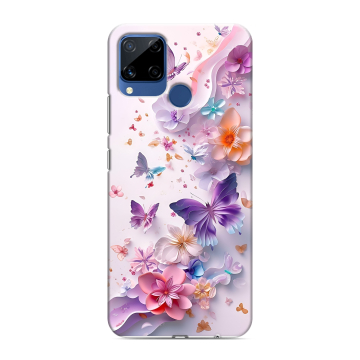 Силиконовый чехол на Realme C15 с принтом цветы бабочки