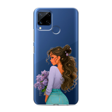 Силиконовый чехол на Realme C15 с принтом девушка цветы Силиконовый чехол на Realme C15 с принтом девушка цветы