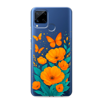 Силиконовый чехол на Realme C15 с принтом цветы бабочки Силиконовый чехол на Realme C15 с принтом цветы бабочки