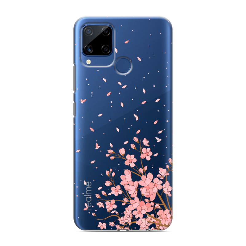 Силиконовый противоударный чехол на Realme C15 с принтом Ветка сакуры Силиконовый противоударный чехол на Realme C15 с принтом Ветка сакуры