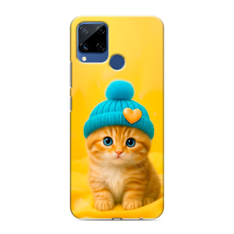 Силиконовый чехол на Realme C15 с принтом Котенок в шапке Силиконовый чехол на Realme C15 с принтом Котенок в шапке