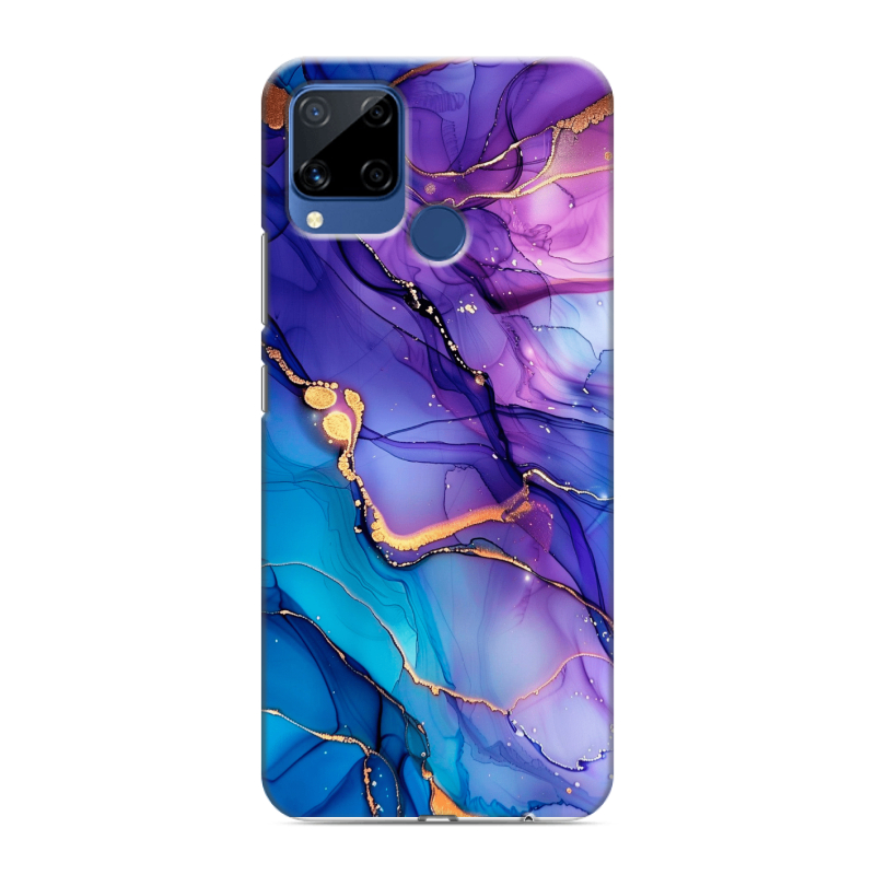 Силиконовый чехол на Realme C15 с принтом синий мрамор Силиконовый чехол на Realme C15 с принтом синий мрамор