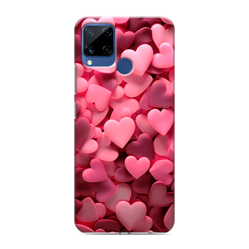 Пластиковый чехол на Realme C15 с принтом розовые сердечки Пластиковый чехол на Realme C15 с принтом розовые сердечки