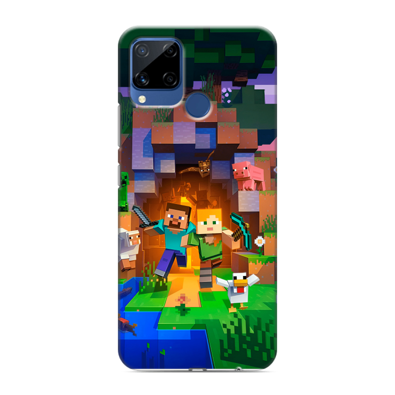 Пластиковый чехол на Realme C15 с принтом Майнкрафт Minecraft Пластиковый чехол на Realme C15 с принтом Майнкрафт Minecraft