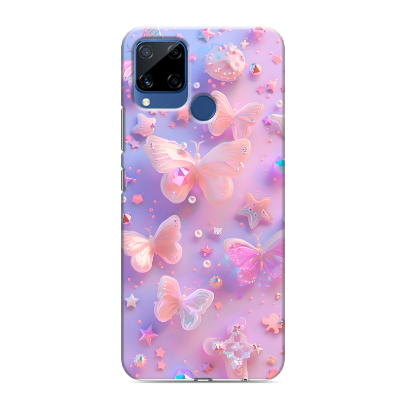 Силиконовый противоударный чехол на Realme C15 с принтом Бабочки Силиконовый противоударный чехол на Realme C15 с принтом Бабочки
