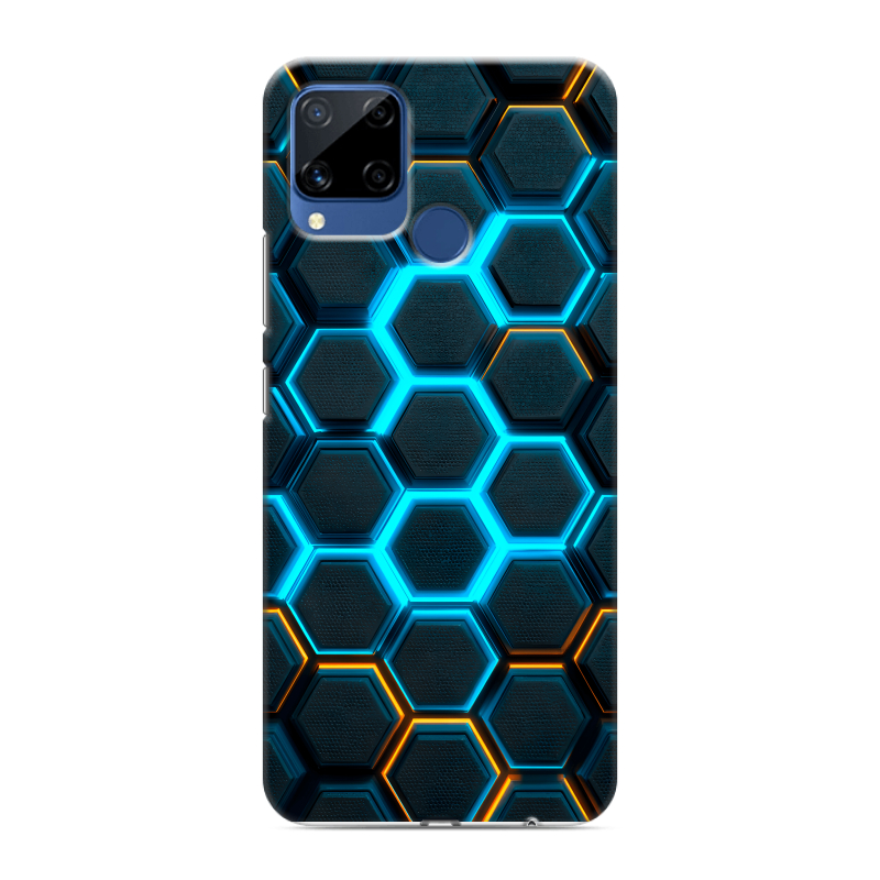 Пластиковый чехол на Realme C15 с принтом Неоновые соты Пластиковый чехол на Realme C15 с принтом Неоновые соты