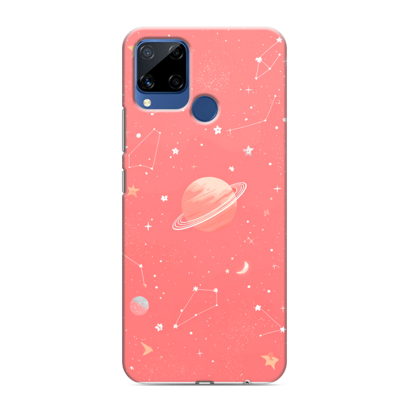 Силиконовый противоударный чехол на Realme C15 с принтом Розовый космос Силиконовый противоударный чехол на Realme C15 с принтом Розовый космос