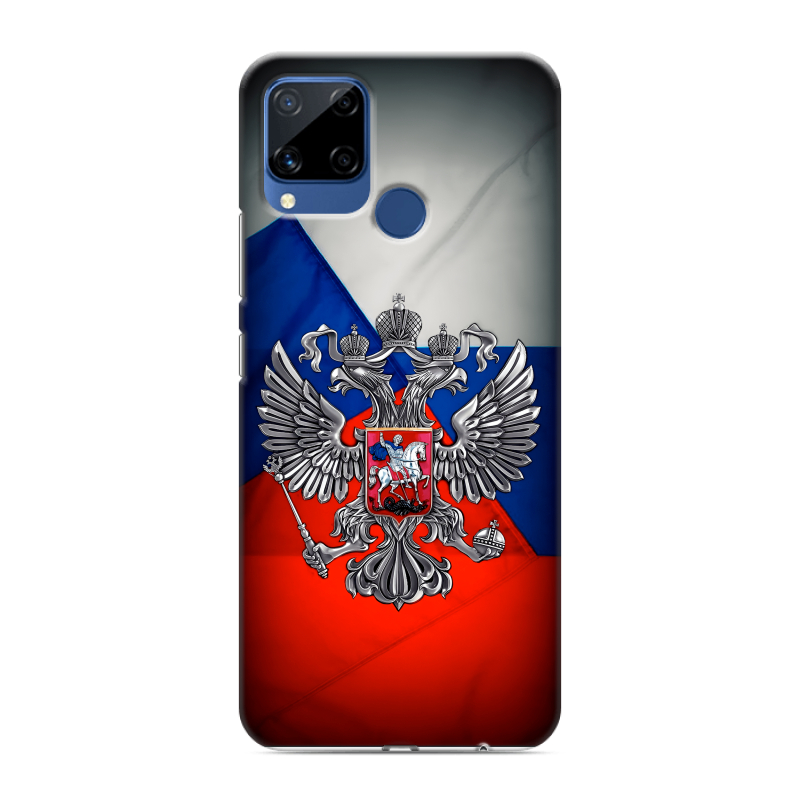 Пластиковый чехол на Realme C15 с принтом Флаг России Пластиковый чехол на Realme C15 с принтом Флаг России
