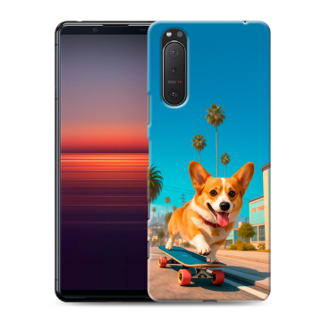 Силиконовый чехол на Sony Xperia 5 II с принтом Корги на скейте