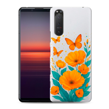 Силиконовый чехол на Sony Xperia 5 II с принтом цветы бабочки Силиконовый чехол на Sony Xperia 5 II с принтом цветы бабочки