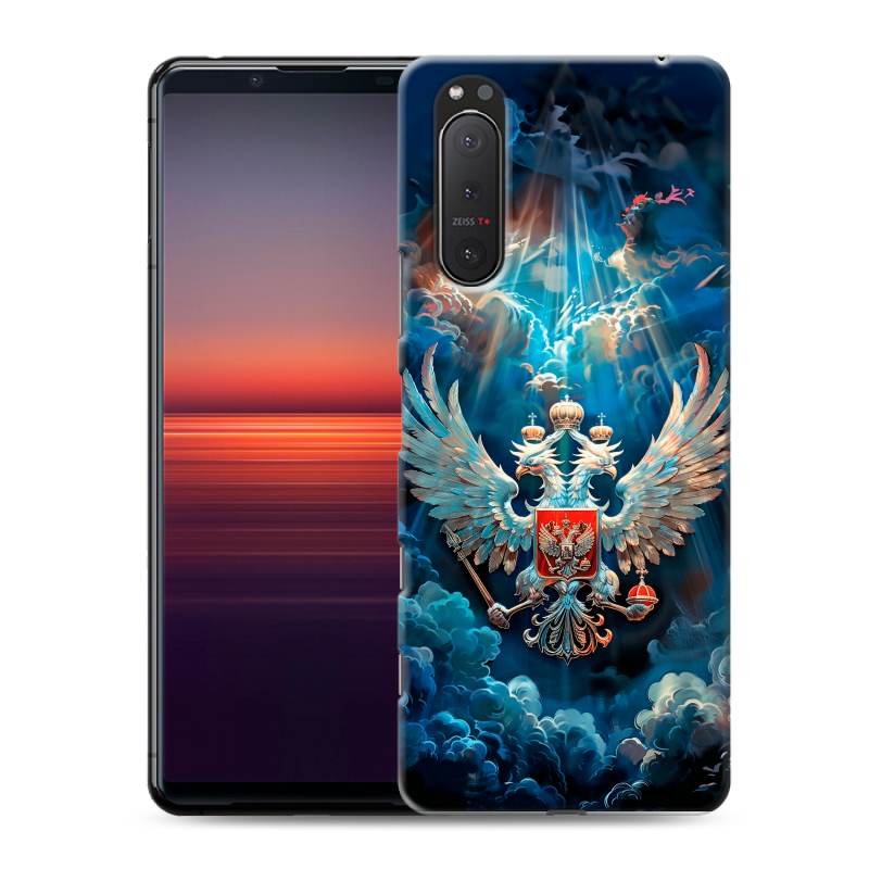 Пластиковый чехол на Sony Xperia 5 II с принтом Герб флаг России Пластиковый чехол на Sony Xperia 5 II с принтом Герб флаг России