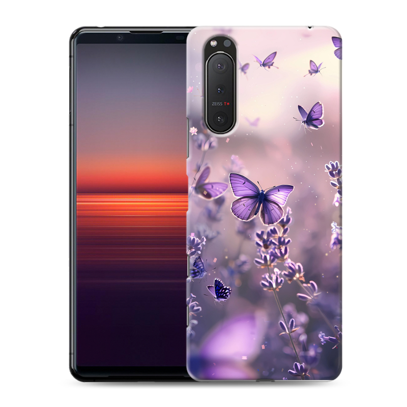 Силиконовый чехол на Sony Xperia 5 II с принтом бабочки и лаванда Силиконовый чехол на Sony Xperia 5 II с принтом бабочки и лаванда