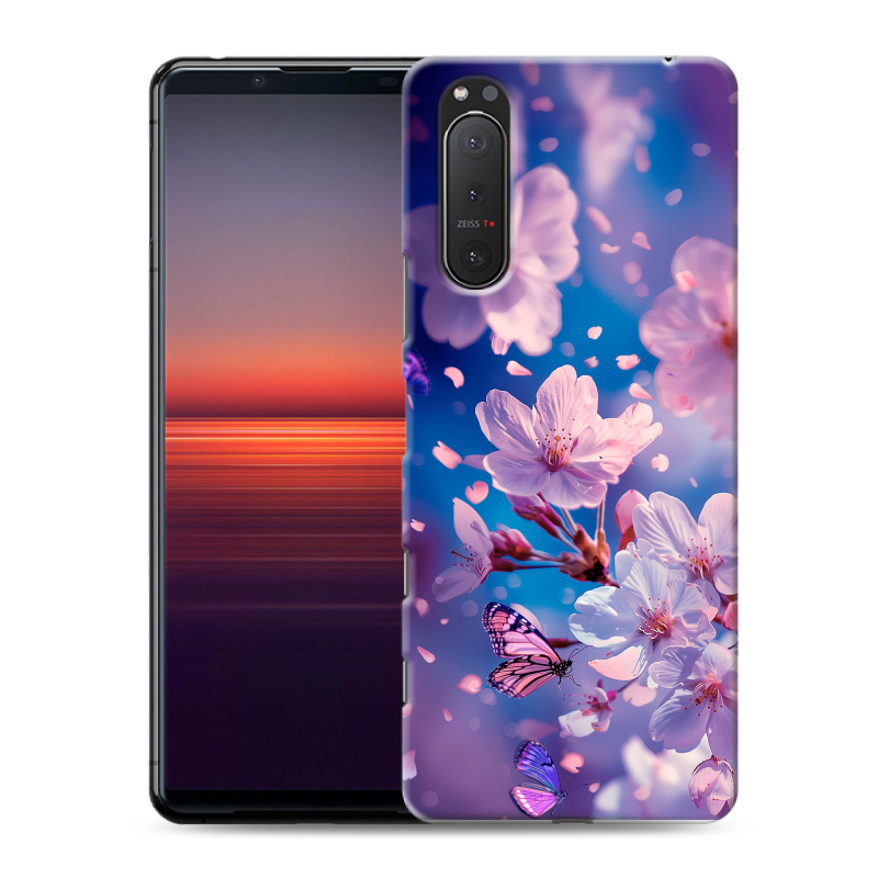 Силиконовый чехол на Sony Xperia 5 II с принтом цветы бабочки Силиконовый чехол на Sony Xperia 5 II с принтом цветы бабочки