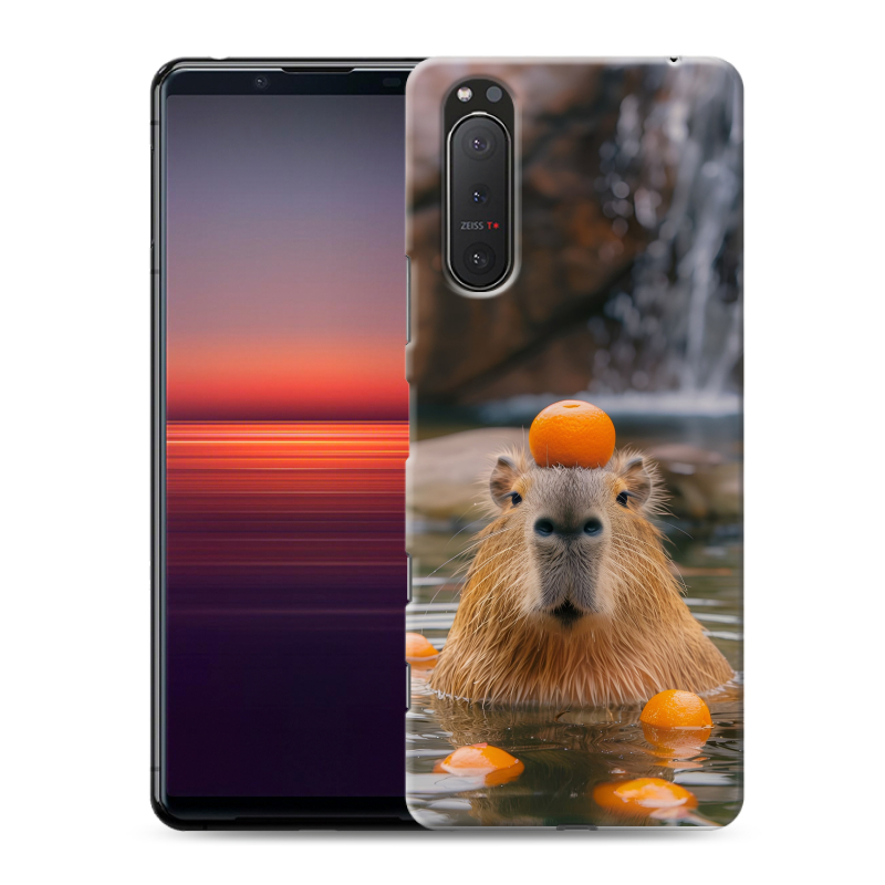 Пластиковый чехол на Sony Xperia 5 II с принтом Капибара с апельсином Пластиковый чехол на Sony Xperia 5 II с принтом Капибара с апельсином
