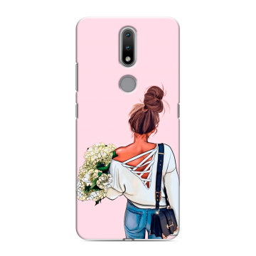 Силиконовый чехол на Nokia 2.4 с принтом Девушка и букет Силиконовый чехол на Nokia 2.4 с принтом Девушка и букет