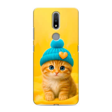 Силиконовый чехол на Nokia 2.4 с принтом Котенок в шапке Силиконовый чехол на Nokia 2.4 с принтом Котенок в шапке